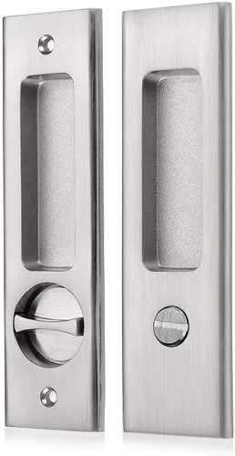 NCL Hardware Manija de puerta corredera para baño, manija de puerta de granero, cerradura de bolsillo redonda de privacidad (níquel satinado)