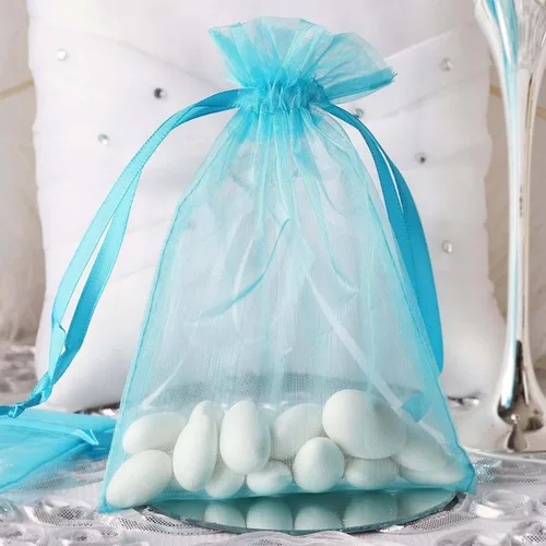 Miniatura 3 de Juego de 50 bolsas de organza de regalo con cordón azul aguamarina de 4 x 6 pulgadas para baby shower, Navidad, boda, recuerdos de fiesta, despedida