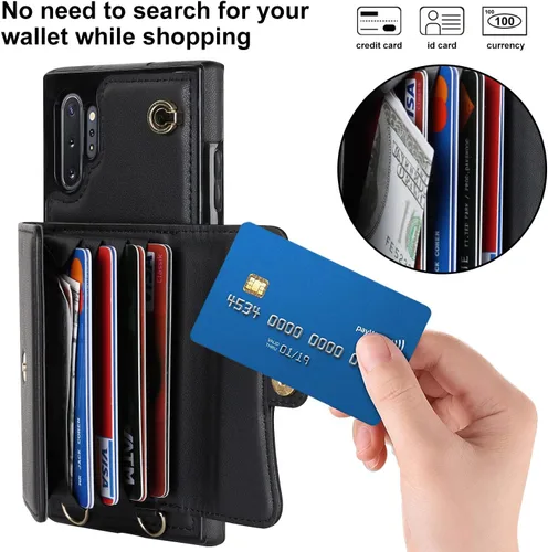 Miniatura 3 de Asuwish Funda de teléfono para Samsung Galaxy Note 10 5G con bloqueo RFID, tarjetero de crédito, correa cruzada de muñeca, accesorios de cuero