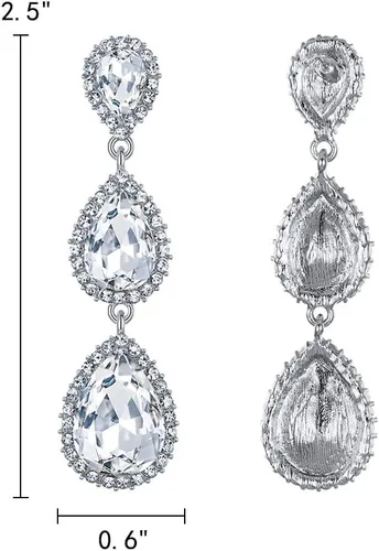 Miniatura 124 de EleQueen Pendientes de cristal austriaco en tono dorado para mujer, forma de pera de 2.5 pulgadas, color esmeralda