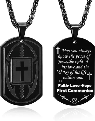 Miniatura 15 de Collar de cruz de versículo bíblico de fútbol para hombres, regalo religioso de acero inoxidable, joyería deportiva de fútbol, regalos de Pascua
