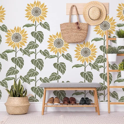 Miniatura 3 de NAKLEO Plantilla de pintura de pared grande floral de 16.9 x 25.2, patrón de naturaleza de hojas de girasol, plantilla de flores de plástico