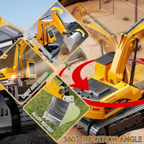 Miniatura 2 de Excavadora de control remoto para niños de 4 a 7 años, excavadora RC para niños, camiones de construcción de 27 MHz, vehículos de juguetes