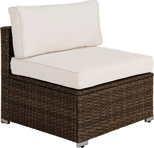 Miniatura 9 de COSIEST Juego de 2 sillas complementarias sin brazos para muebles de exterior para expandir sofá seccional de mimbre marrón chocolate con cojines