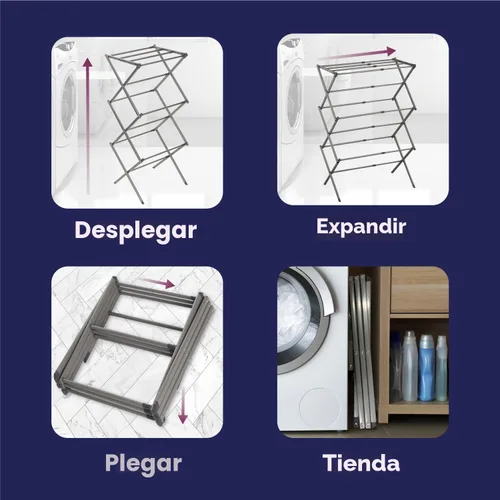 Miniatura 6 de BLACK+DECKER Tendedero de ropa de 3 niveles, plegable y expandible, para secar ropa al aire, ahorro de espacio, resistente y liviano, de metal Plata