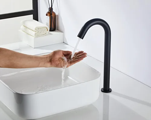 Miniatura 5 de Grifo de recipiente con sensor automático sin contacto, grifo de baño de cocina negro, sensor infrarrojo de movimiento eléctrico sin contacto