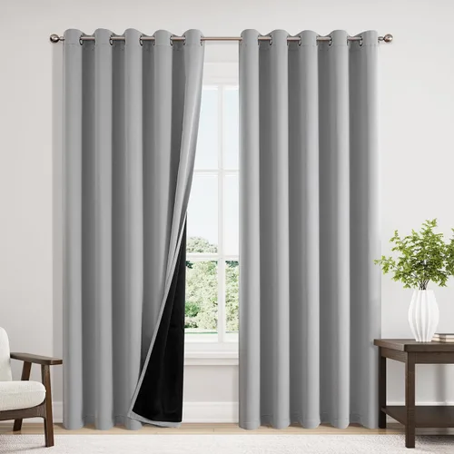 Miniatura 85 de ChrisDowa - Cortinas 100% opacas, para dormitorio, con forro negro, 2 capas gruesas, aislamiento térmico y ojales, 63 pulgadas de largo, juego de 2