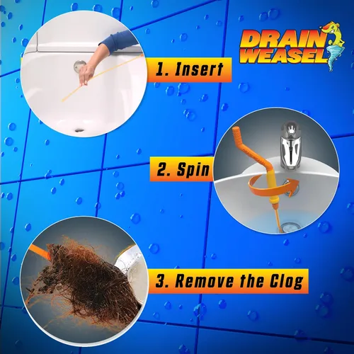 Miniatura 4 de FlexiSnake Drain Weasel MAX - Herramienta removedor de obstrucciones de pelo con mango giratorio y 2 recambios de varita, fabricado en los Estados