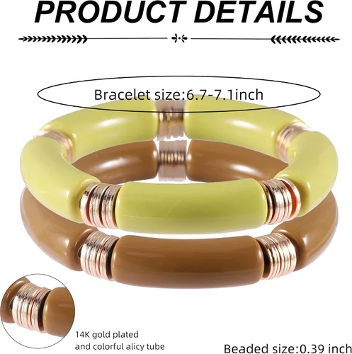 Miniatura 2 de PIPITREE Brazalete de tubo de bambú para mujer, grueso, curvado, apilable, acrílico transparente, cuentas coloridas, elásticas, pulseras de oro