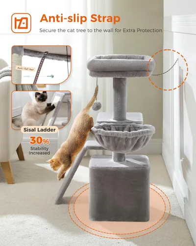Miniatura 5 de PETEPELA Pequeño Árbol para Gatos para Gatos de Interior, Torre de Gato Linda de 32 Pulgadas, Condominio de Gato con Rampa de Arañar de Sisal