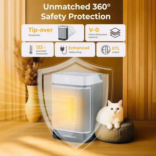 Miniatura 5 de Calentador de espacio portátil para uso en interiores - Calentador eléctrico PTC de 1500 W con termostato digital, control remoto, oscilación
