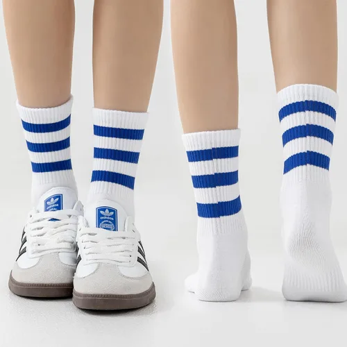 Miniatura 2 de 4 pares de calcetines a rayas para mujer, calcetines deportivos retro de algodón, elásticos, calcetines novedosos, unisex, multicolor
