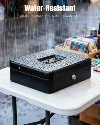 Miniatura 7 de Uniclife Caja de efectivo con bandeja de dinero y cerradura, caja de dinero grande para caja registradora, caja de seguridad de metal con llave