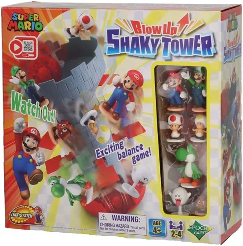 EPOCH Games - Juego de mesa Super Mario Blow Up Shaky Tower - Juego de mesa familiar para niños para noche de juegos multijugador, a partir de 4 años