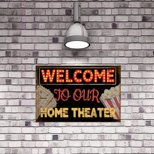 Miniatura 7 de EMOHAT Letrero de metal retro con texto en inglés "Welcome To Our Home Theater" (Bienvenido a nuestro cine en casa), póster de metal vintage
