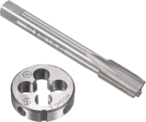 Miniatura 9 de uxcell M10 x 0.059 in Juego de llaves métricas y troqueles, rosca de máquina con troquel de roscado redondo, kit de grifo y troquelado