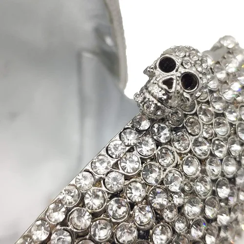 Miniatura 5 de Boutique De FGG Bolso de mano de cristal de calavera para mujer, bolso de mano de noche con diamantes de imitación, para fiesta, graduación