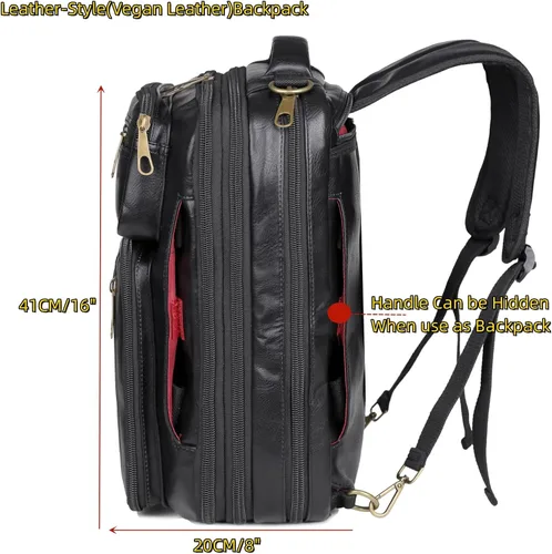 Miniatura 5 de Mochila de cuero vegano para laptop, maletín híbrido, mochila de viaje para laptop de 15.6 pulgadas, mochila de senderismo, mochila universitaria
