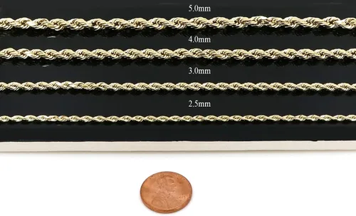 Miniatura 2 de Cadena de cuerda de oro amarillo con corte de diamante macizo real de 14 k de 40,6 a 26.0in, 0.098in