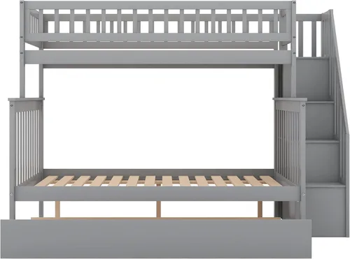 Miniatura 6 de Polibi Litera de escalera individual sobre matrimonial con nido, escalera de almacenamiento y barandilla de longitud completa, litera de Gris