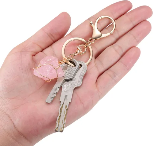 Miniatura 5 de Jovivi Llavero de piedra de cristal de cuarzo natural crudo envuelto en alambre irregular con piedras preciosas curativas para mujeres y hombres