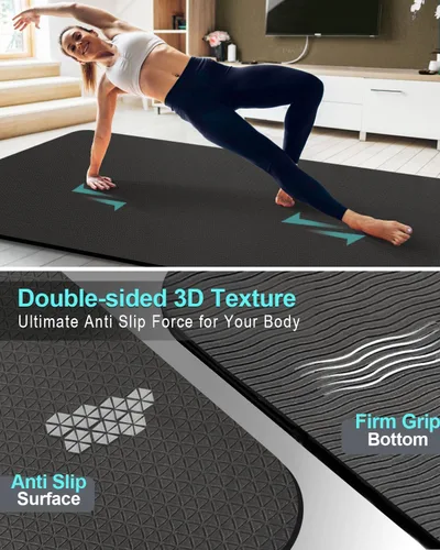 Miniatura 3 de Extra Long & Wide Thick Yoga Mat for Tall Men & Women, 84'' x 32'' x 7mm Oversized Yoga Mat Double-Sided Non Slip, Pro TPE Yoga Mats with Strap Negro