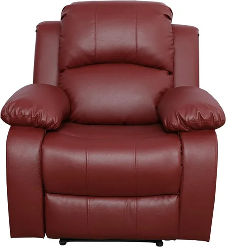 Miniatura 7 de GS28XX - Juego de sofá reclinable de 3 piezas, tapicería de cuero regenerado, manual con mesa desplegable y consola central (rojo, 3 piezas)