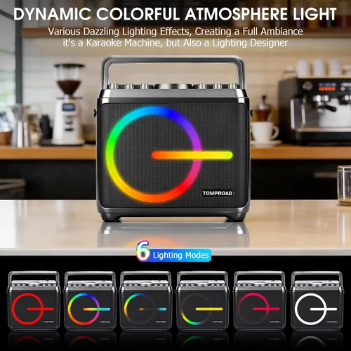 Miniatura 4 de Máquina de karaoke, altavoz Bluetooth con 2 micrófonos inalámbricos, amplificador de voz portátil, sistema PA para adultos y niños con luces LED