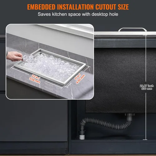 Miniatura 6 de VEVOR Arcón congelador de inmersión, enfriador de hielo de acero inoxidable de 22" L x 17" W x 12" H, recipiente de hielo comercial con cubierta