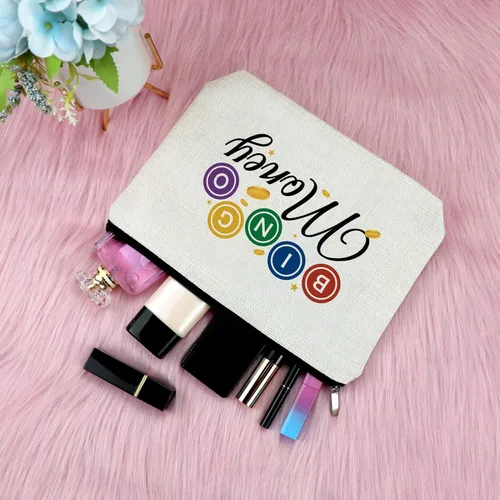 Miniatura 4 de Sfodiary Bolsa de regalo para amantes de los juegos de bingo - Bolsa de cosméticos para amantes del casino para mujeres Bingo Player, White-Bingo
