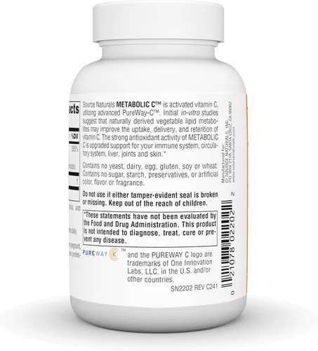 Miniatura 4 de Source Naturals Metabólico C, Vitamina C optimizada para una protección antioxidante mejorada*, 500 mg - 90 cápsulas