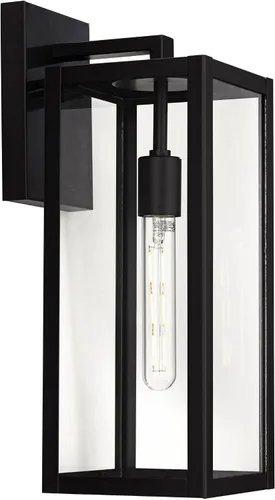 Miniatura 7 de John Timberland Titan - Lámpara de pared industrial moderna para exteriores, metal negro místico, 17 pulgadas, vidrio transparente, húmedo