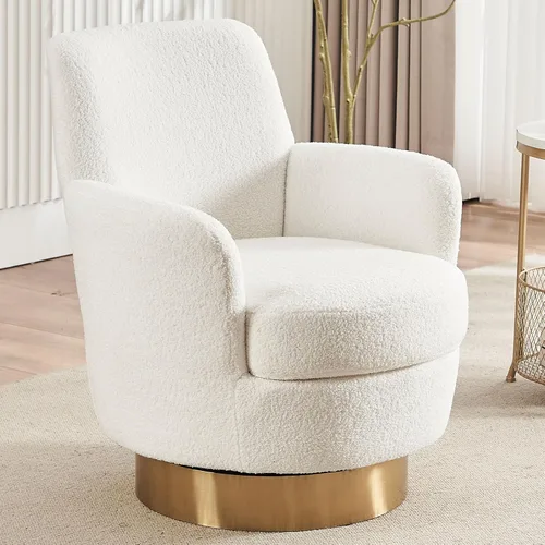Miniatura 10 de LUCKHAO Silla giratoria de barril, de acento, giratoria, redonda, moderna, tapizada en terciopelo con respaldo alto, sillón de sofá individual, gira