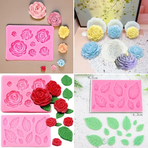 Miniatura 6 de 8 moldes de peonía de cuatro tamaños grande + mediano + pequeño + extra pequeño + hoja de peonía con aguja grande que absorbe los ojos, vela