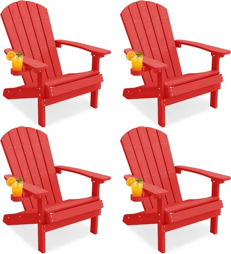 Miniatura 42 de YEFU Silla Adirondack de plástico resistente a la intemperie, sillas de patio con instalación fácil en 5 pasos, se ve exactamente como madera real