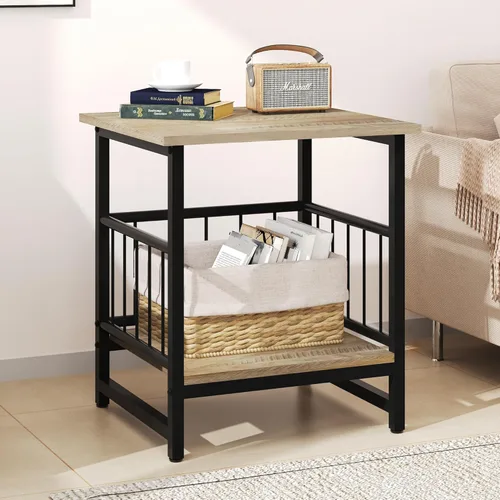 Miniatura 11 de EazeHome Mesa auxiliar cuadrada de 18 pulgadas, moderna mesita de noche, mesita de noche con estante de almacenamiento abierto para sala de estar