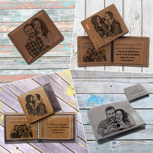 Miniatura 6 de Amlion Billetera grabada personalizada, carteras RFID con foto personalizada para hombres, marido, papá, hijo, regalos personalizados, Negro