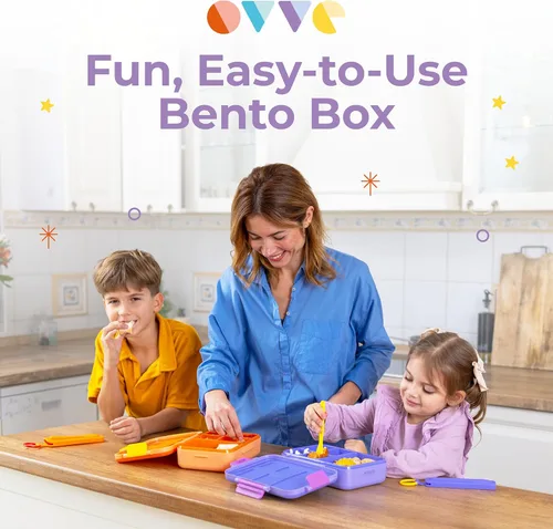 Miniatura 9 de ovve Lonchera Bento para niños y cubiertos – Lonchera para niños a prueba de fugas, insertos intercambiables, sin BPA, recipientes aptos para Púrpura