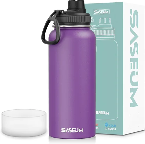 Miniatura 17 de SASEUM Botella de agua de acero inoxidable de 12 onzas, botella aislada sin BPA con tapa de boquilla a prueba de fugas, botella de metal de boca