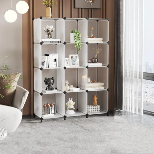Miniatura 2 de AWTATOS Organizador de almacenamiento de cubos, almacenamiento de 12 cubos, estantería de bricolaje de plástico para armario, con mazo de madera