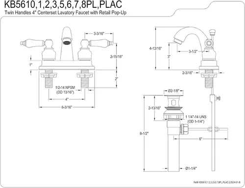Miniatura 2 de Kingston Brass KB5611PL Restoration Grifo de Lavabo Centerset de 4 Pulgadas, Cromo Pulido