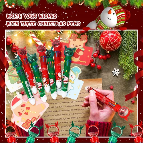 Miniatura 3 de Fulmoon Juego de 72 bolígrafos de Navidad, 10 en 1, multicolor, 6 colores, retráctil, regalo de felicitación de Navidad, árbol de Navidad, lindo