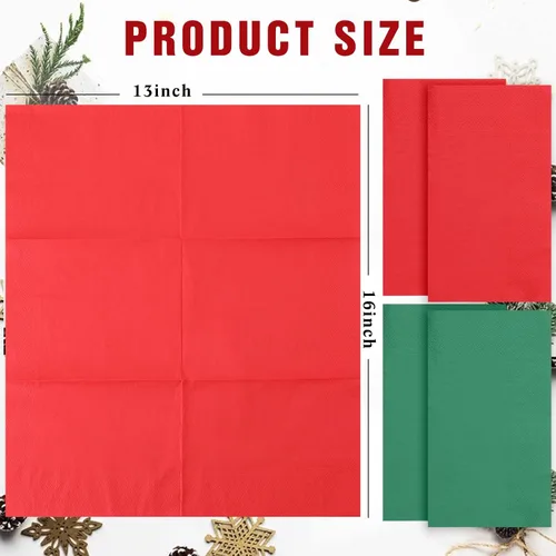 Miniatura 2 de Teling 100 servilletas de papel de Navidad desechables para cena de Navidad, servilletas de cóctel, toallas de mano rojas y verdes para el hogar