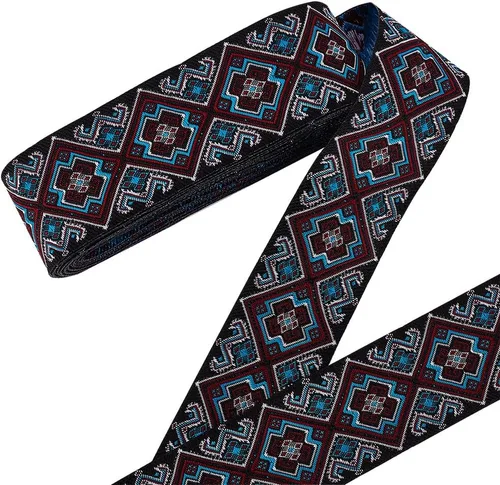 PH PandaHall Cinta de jacquard azul de 7.66 yardas, 1-7/8 pulgadas/1.9 in, cinta tejida floral embridada, tela bohemia, cinta de coser étnica