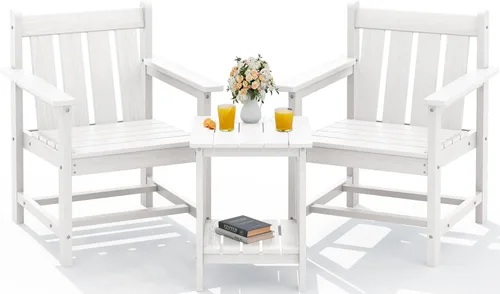 Miniatura 15 de SERWALL - Juego de muebles de patio de 3 piezas estilo bistró, juego de sillas Adirondack para todo clima con mesa auxiliar, juego de muebles de Gris