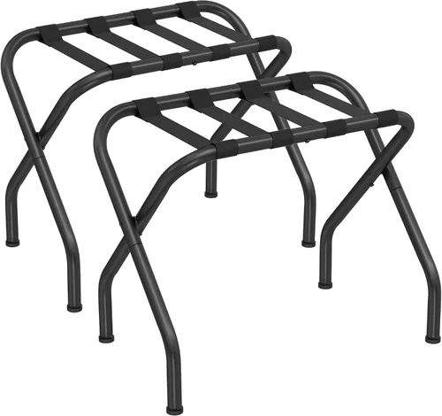SONGMICS Portaequipajes para habitación de invitados, juego de 2 soportes para maleta, marco de acero plegable, para hotel, dormitorio, soporta Negro
