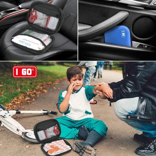 Miniatura 7 de I GO Kit de primeros auxilios compacto de 85 piezas, pequeño kit de supervivencia de emergencia personal para viajes, senderismo, camping, Negro