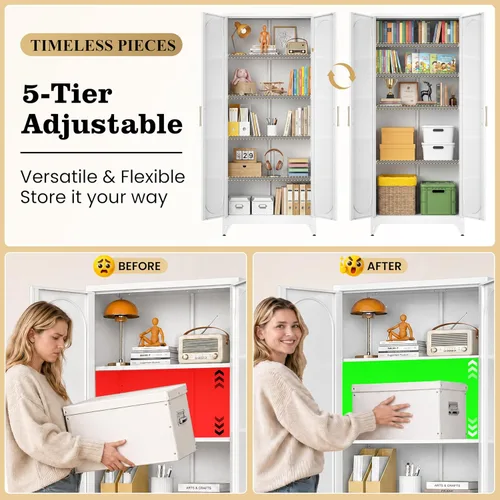 Miniatura 5 de Armario de almacenamiento de metal de 75 pulgadas de alto con 2 puertas y 4 estantes ajustables, 32 pulgadas de ancho x 16 pulgadas de profundidad