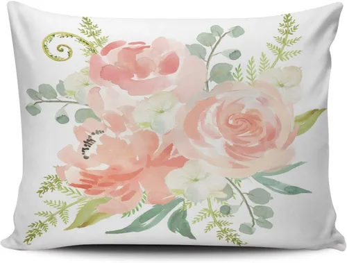 Fundas de almohada decorativas, color rosa, azul y verde, melocotones y acuarela crema, floral, cojín personalizable, rectangular, tamaño 12 x 16