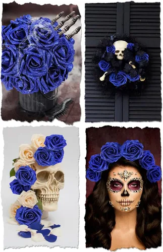 Miniatura 64 de N&T NIETING Flores artificiales, rosas artificiales de color rosa intenso, 50 piezas de flores falsas con tallo para ramos de boda DIY, centros